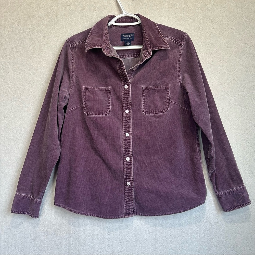 American Eagle Outfitters Plum Corduroy Button Up Shirt Jacket Sz M